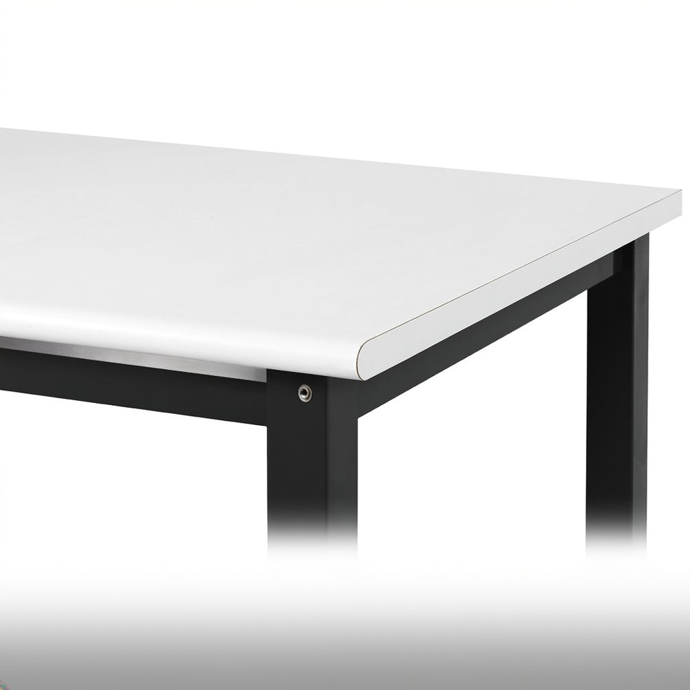 Close-up of the 1.25-inch rolled-edge worktop and welded frame corner