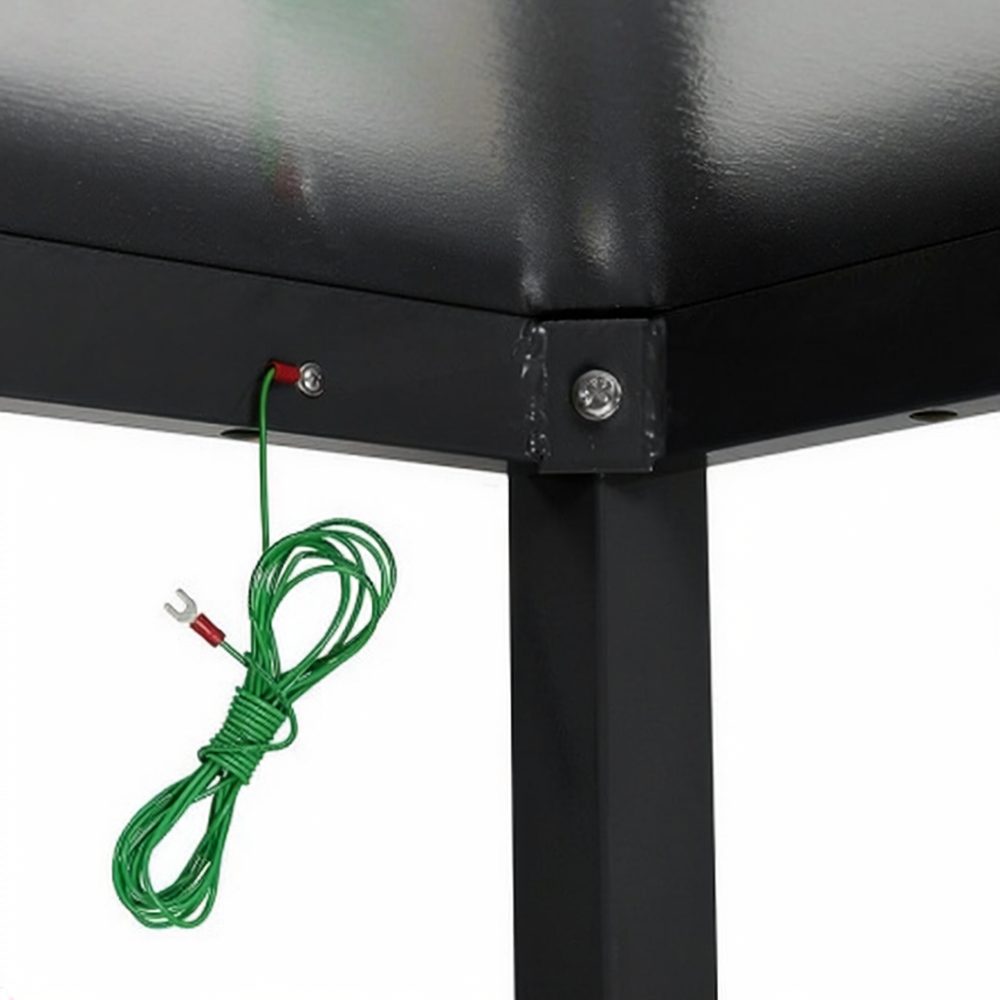 ESD ground wire and grounding lug installed under the bench top